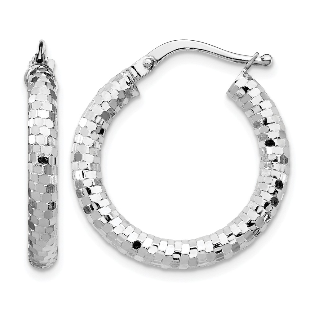14k White Gold 3x22mm Diamond-cut Hoop Earrings (TF1701W)