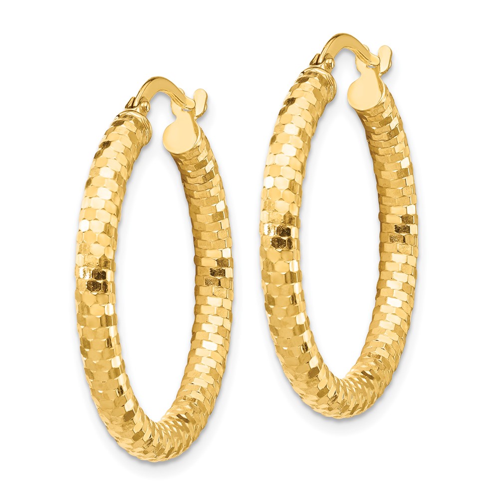 14K 3x27mm Diamond-cut Hoop Earrings (TF1702)