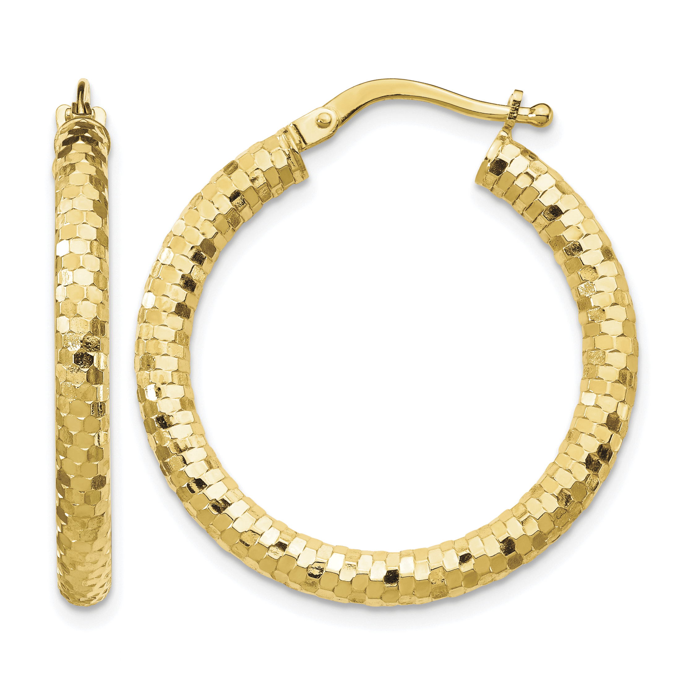 14K 3x27mm Diamond-cut Hoop Earrings (TF1702)