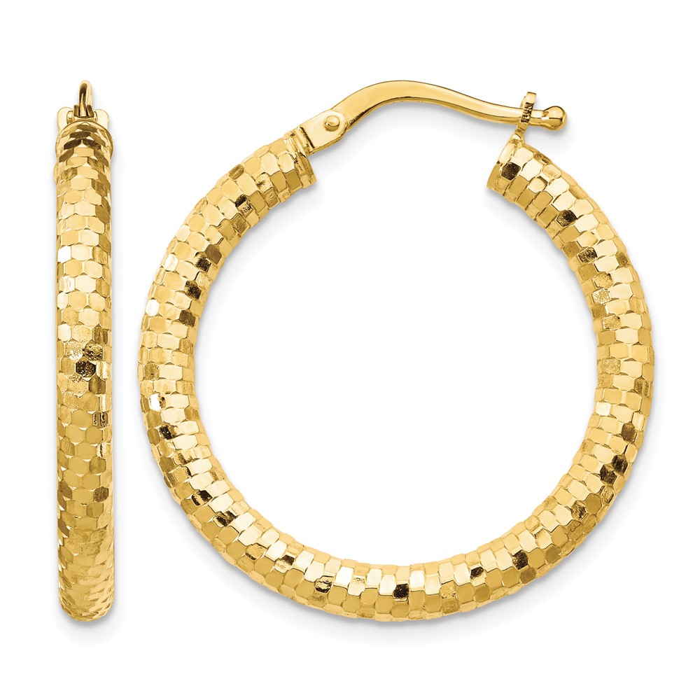 14K 3x27mm Diamond-cut Hoop Earrings (TF1702)