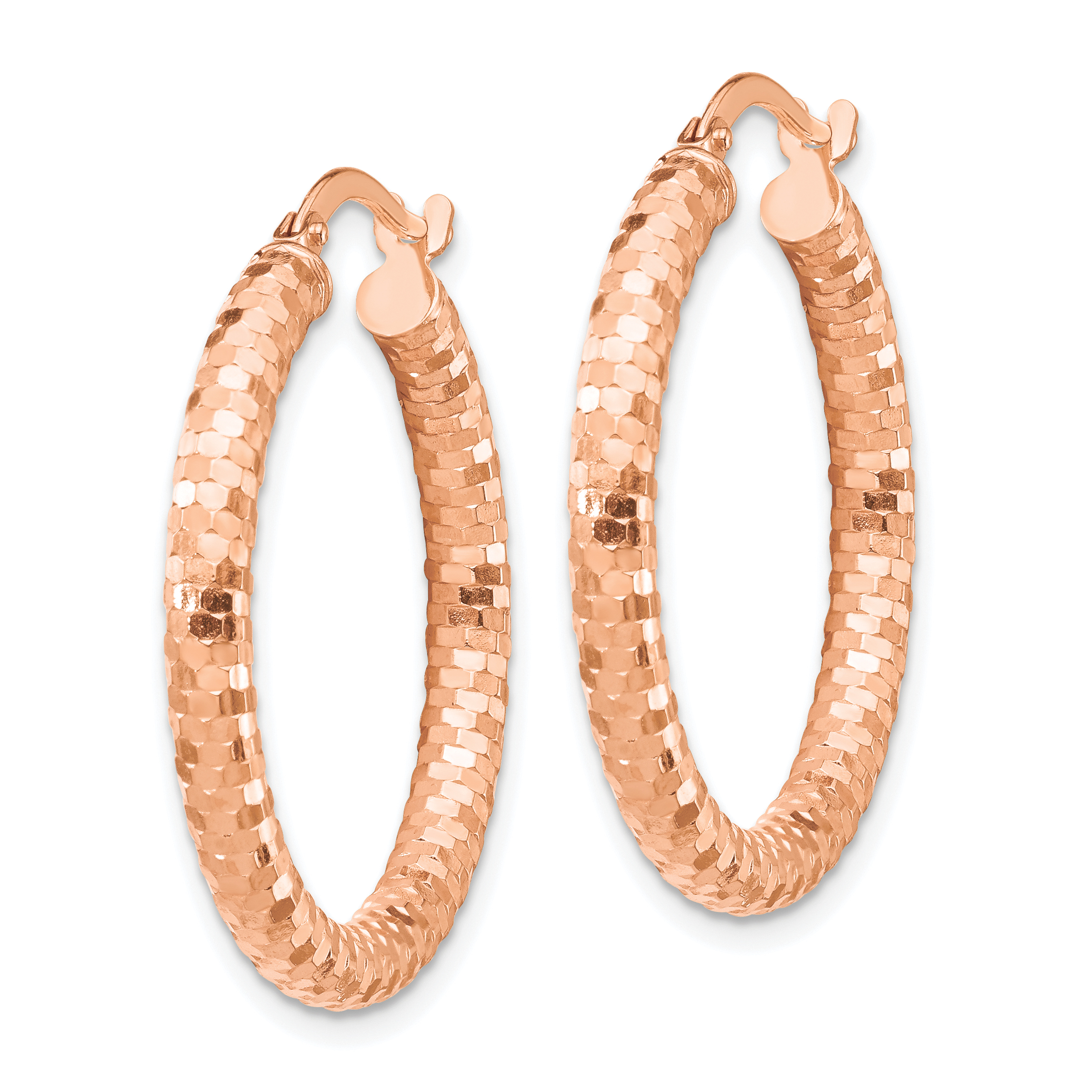 14k Rose Gold 3x27mm Diamond-cut Hoop Earrings TF1702R - Picture 2 of 4