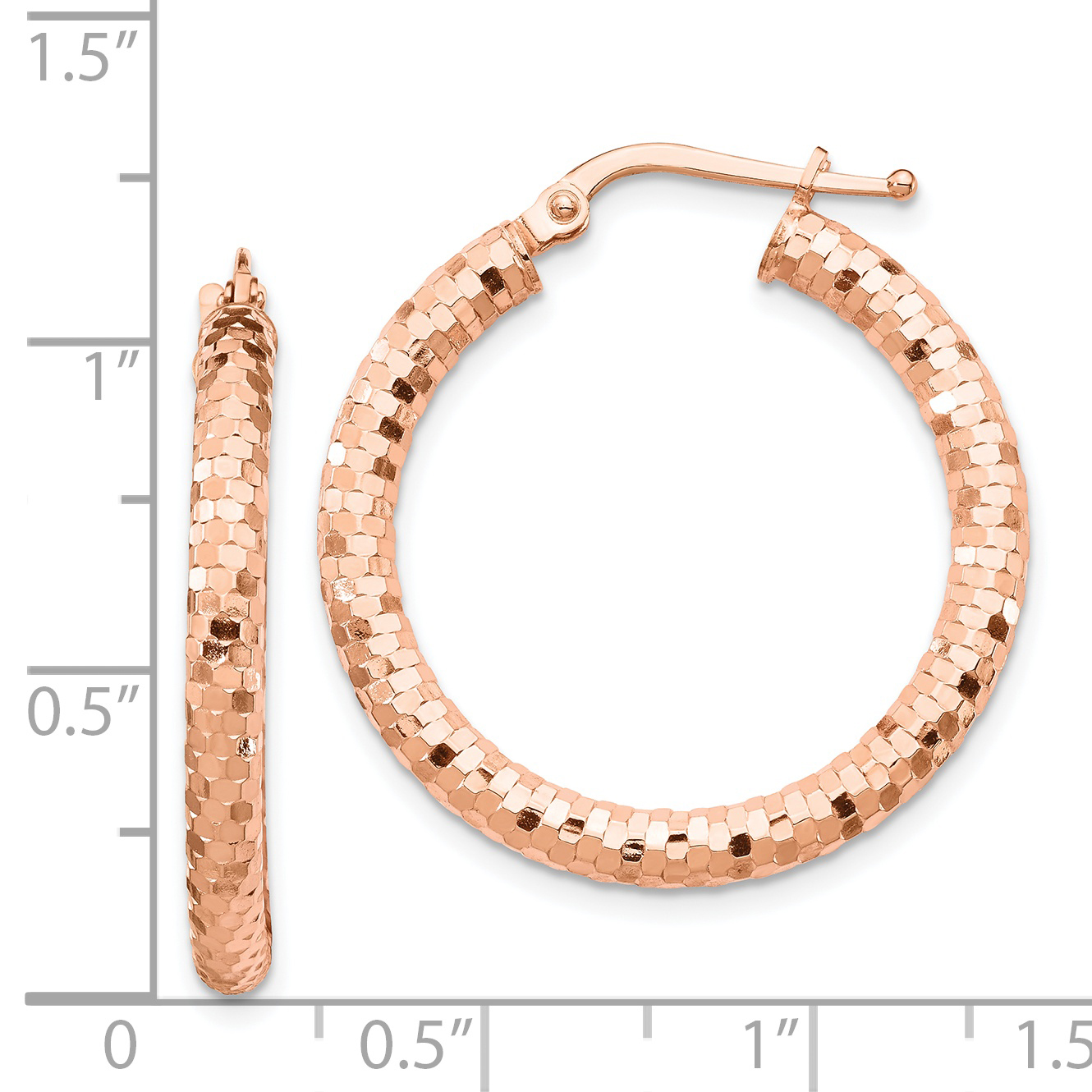 14k Rose Gold 3x27mm Diamond-cut Hoop Earrings TF1702R - Picture 4 of 4