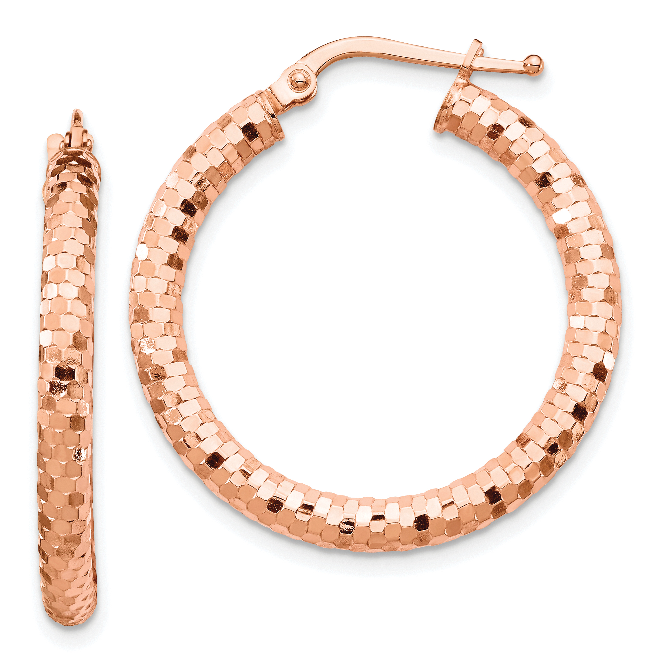 14k Rose Gold 3x27mm Diamond-cut Hoop Earrings TF1702R - Picture 1 of 4