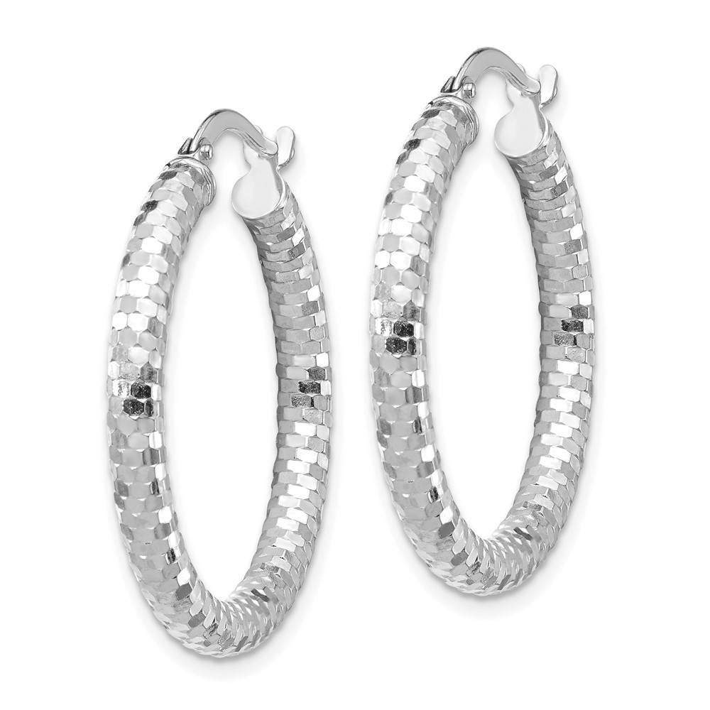 14k White Gold 3x27mm Diamond-cut Hoop Earrings (TF1702W)