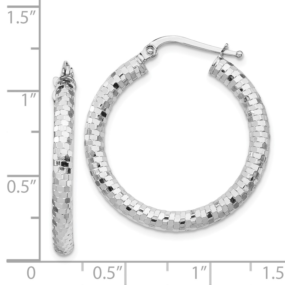 14k White Gold 3x27mm Diamond-cut Hoop Earrings (TF1702W)