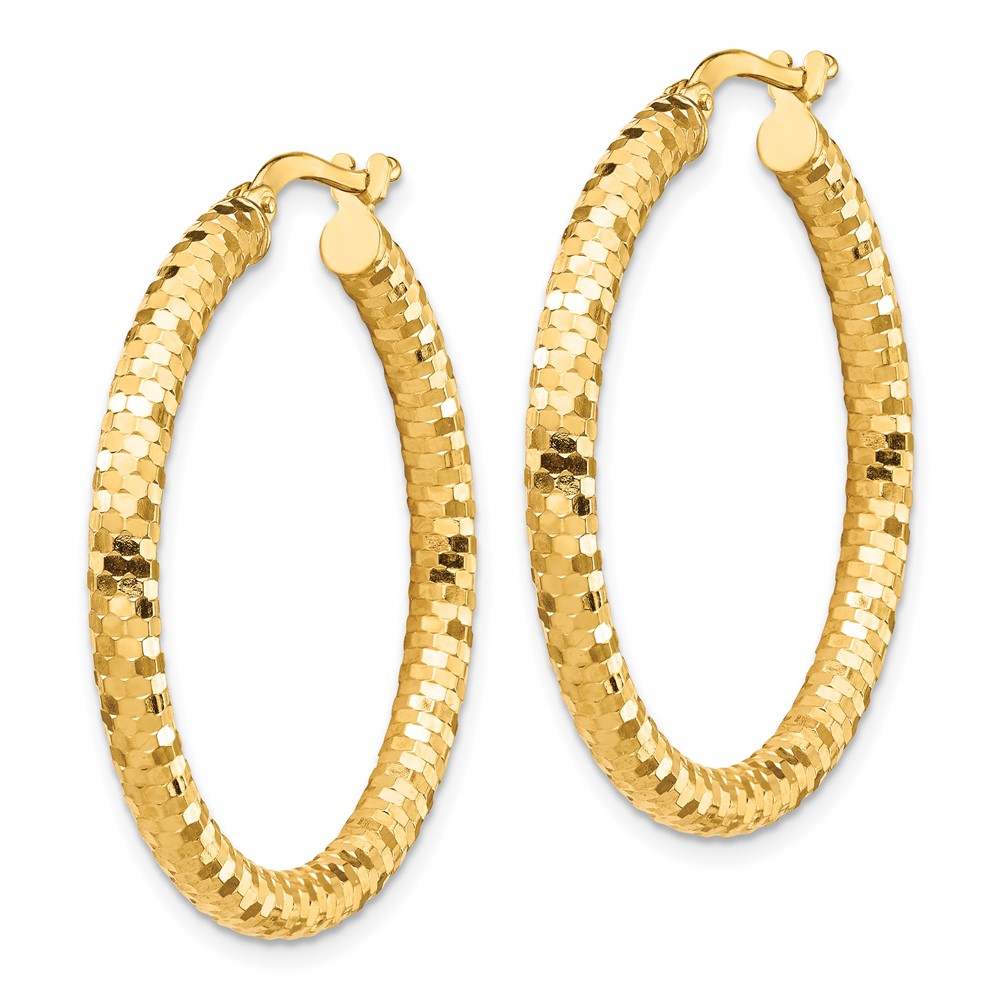 14K 3x32mm Diamond-cut Hoop Earrings (TF1703)