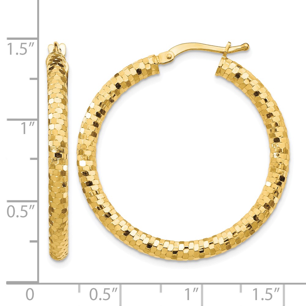 14K 3x32mm Diamond-cut Hoop Earrings (TF1703)