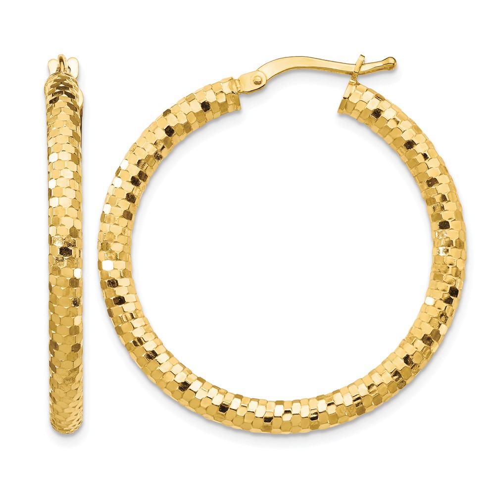 14K 3x32mm Diamond-cut Hoop Earrings (TF1703)