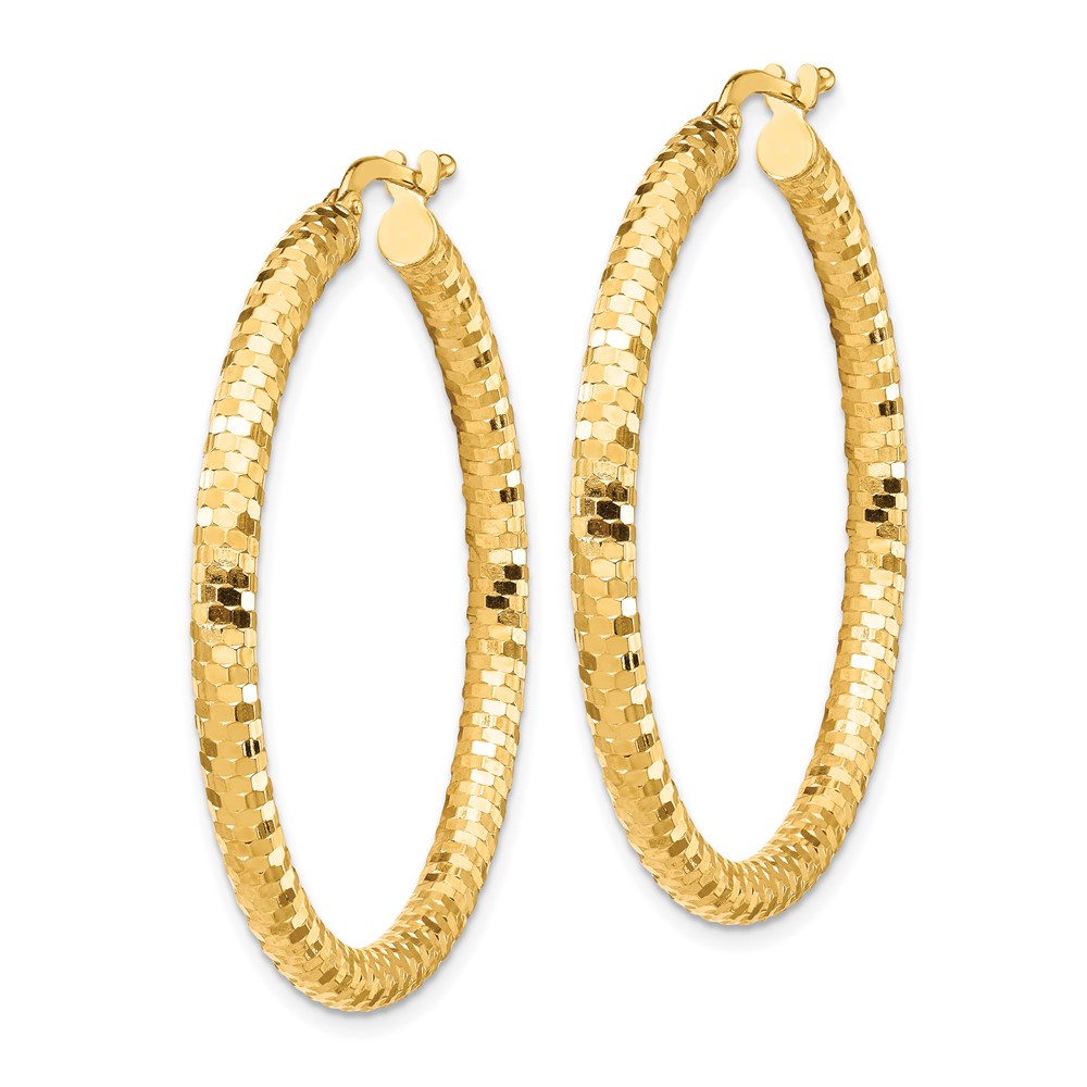 14K 3x38mm Diamond-cut Hoop Earrings (TF1704)