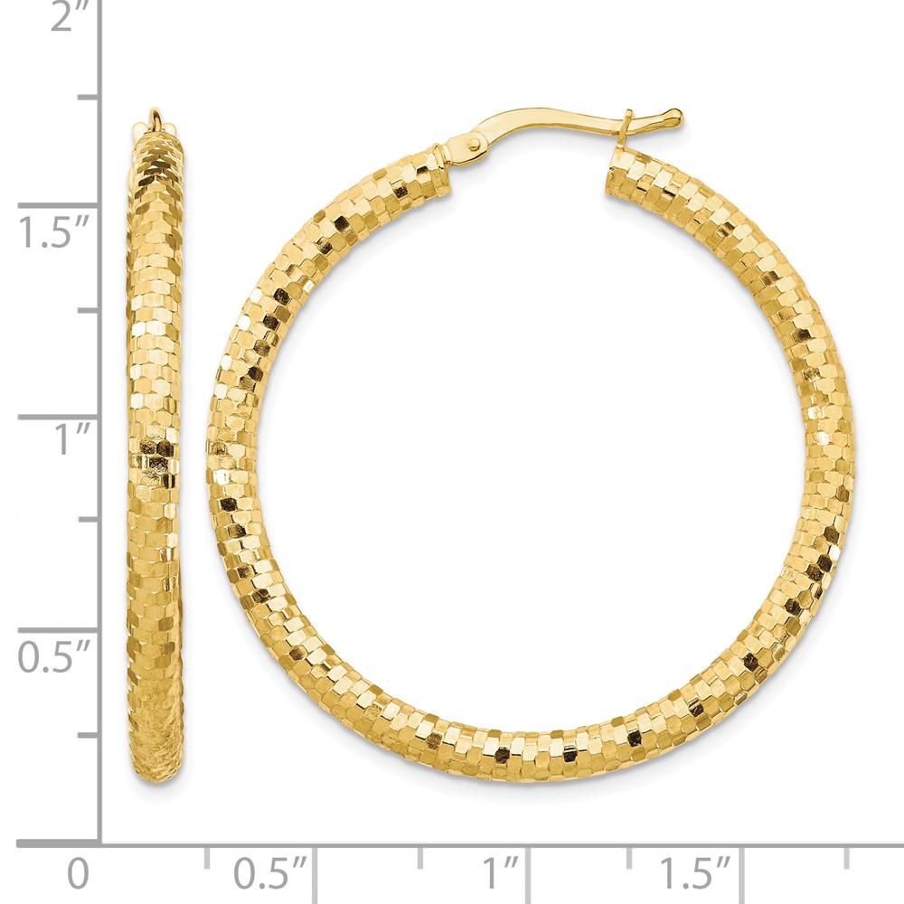 14K 3x38mm Diamond-cut Hoop Earrings (TF1704)