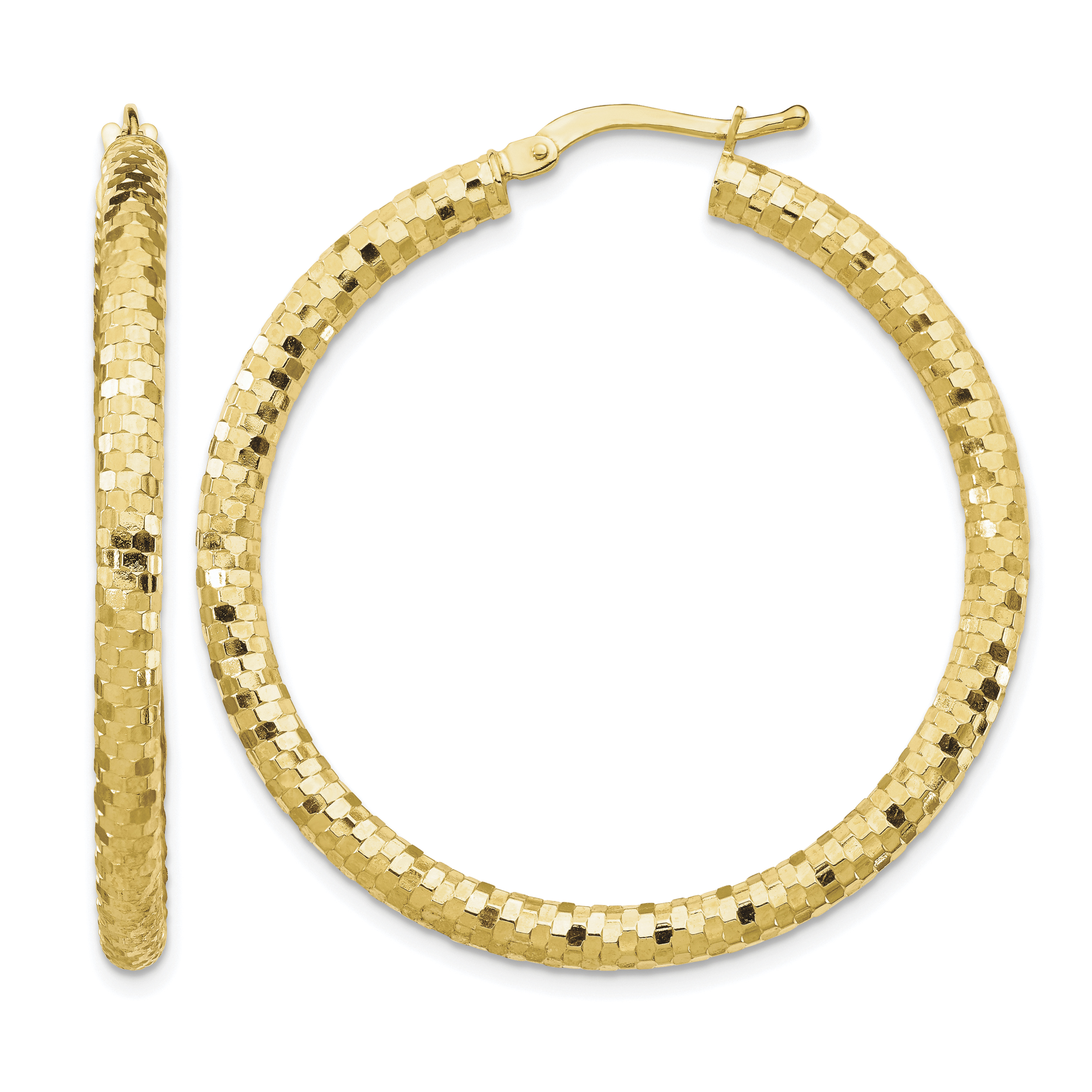 14K 3x38mm Diamond-cut Hoop Earrings (TF1704)