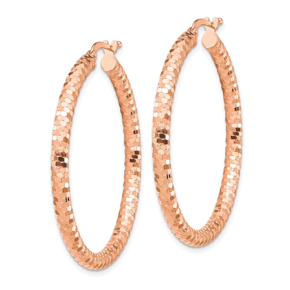 14k Rose Gold 3x38mm Diamond-cut Hoop Earrings (TF1704R)