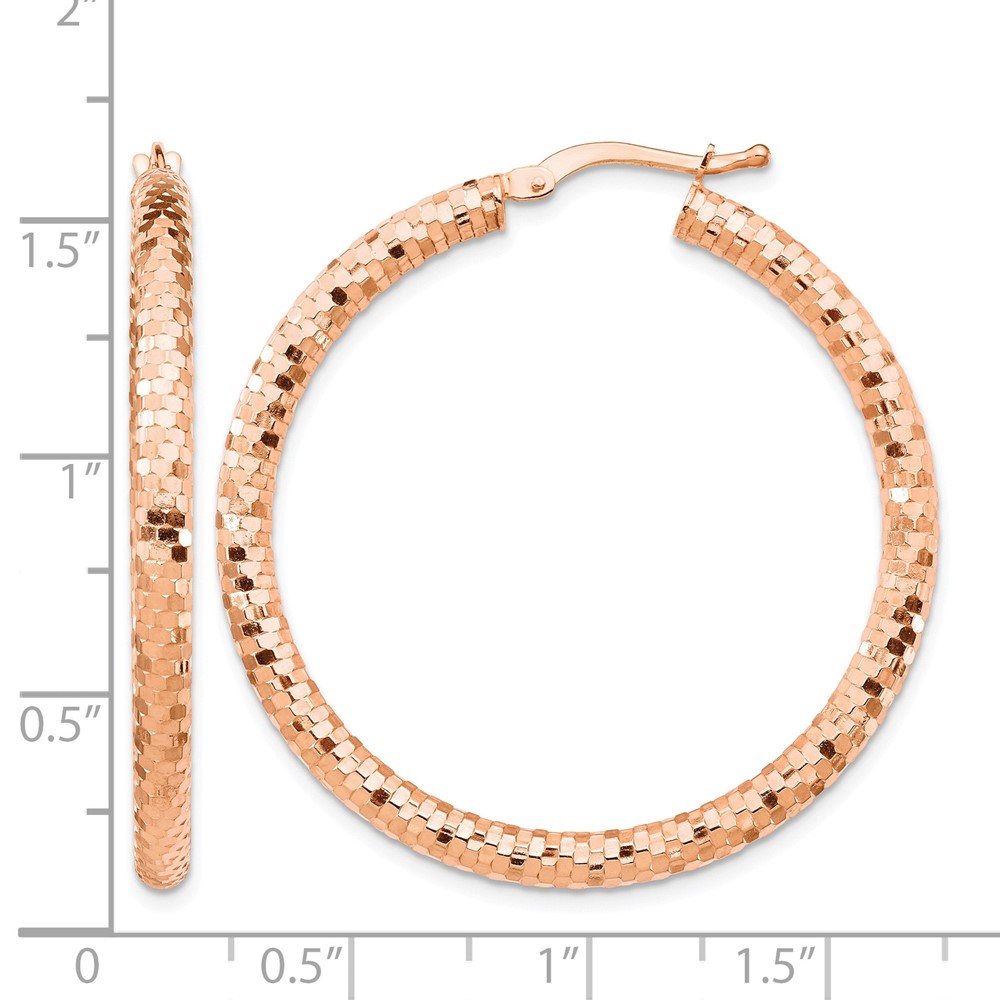 14k Rose Gold 3x38mm Diamond-cut Hoop Earrings (TF1704R)