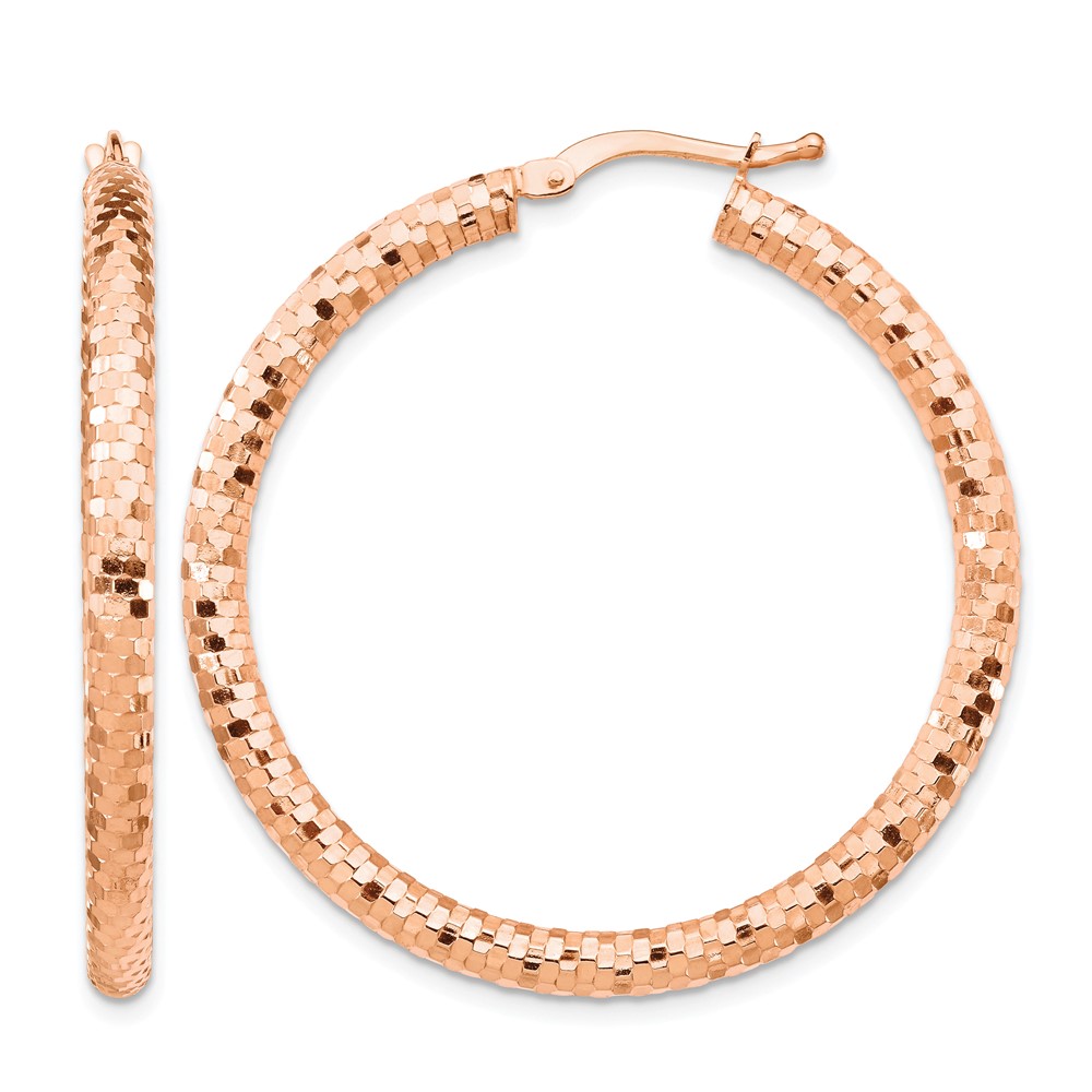 14k Rose Gold 3x38mm Diamond-cut Hoop Earrings (TF1704R)
