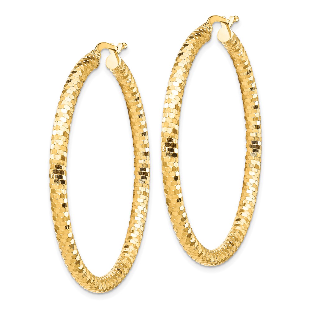 14K 3x35mm Diamond-cut Hoop Earrings (TF1705)
