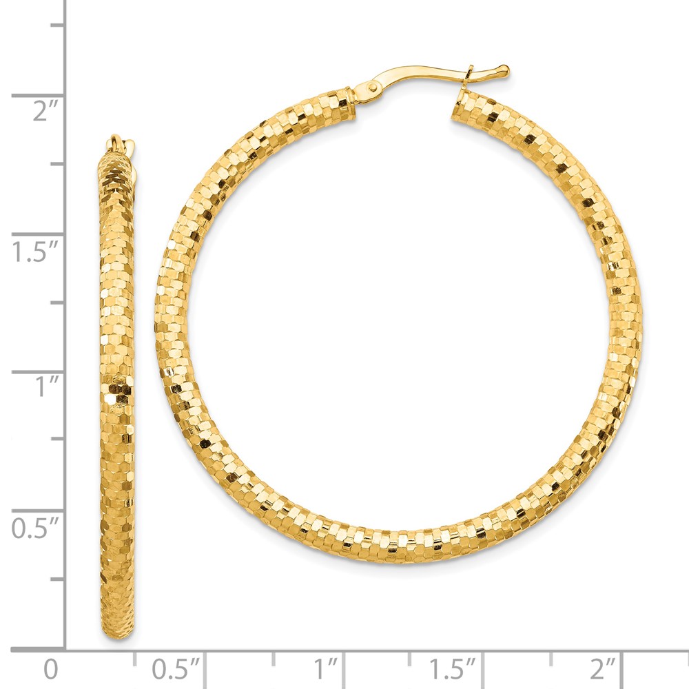 14K 3x35mm Diamond-cut Hoop Earrings (TF1705)