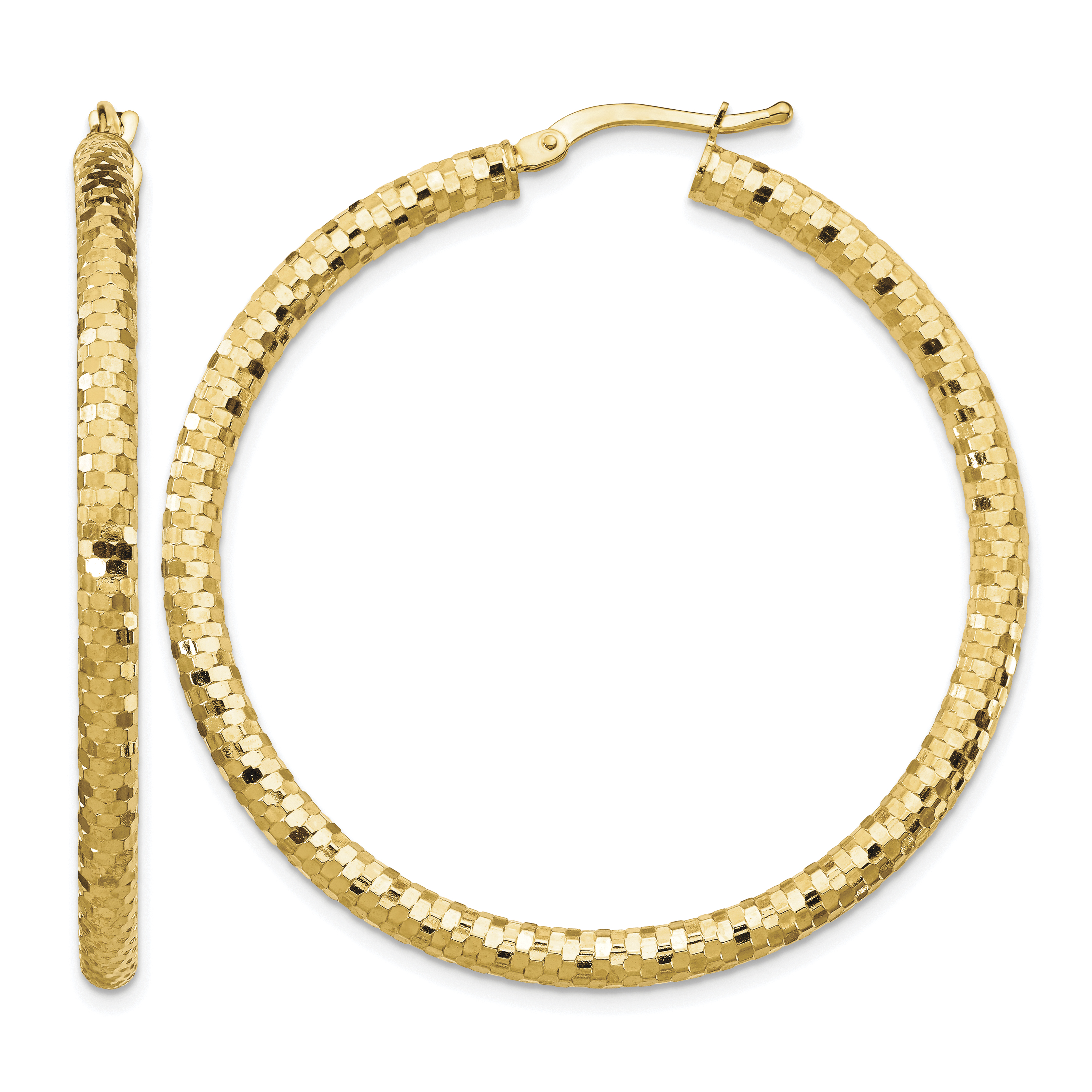 14K 3x35mm Diamond-cut Hoop Earrings (TF1705)