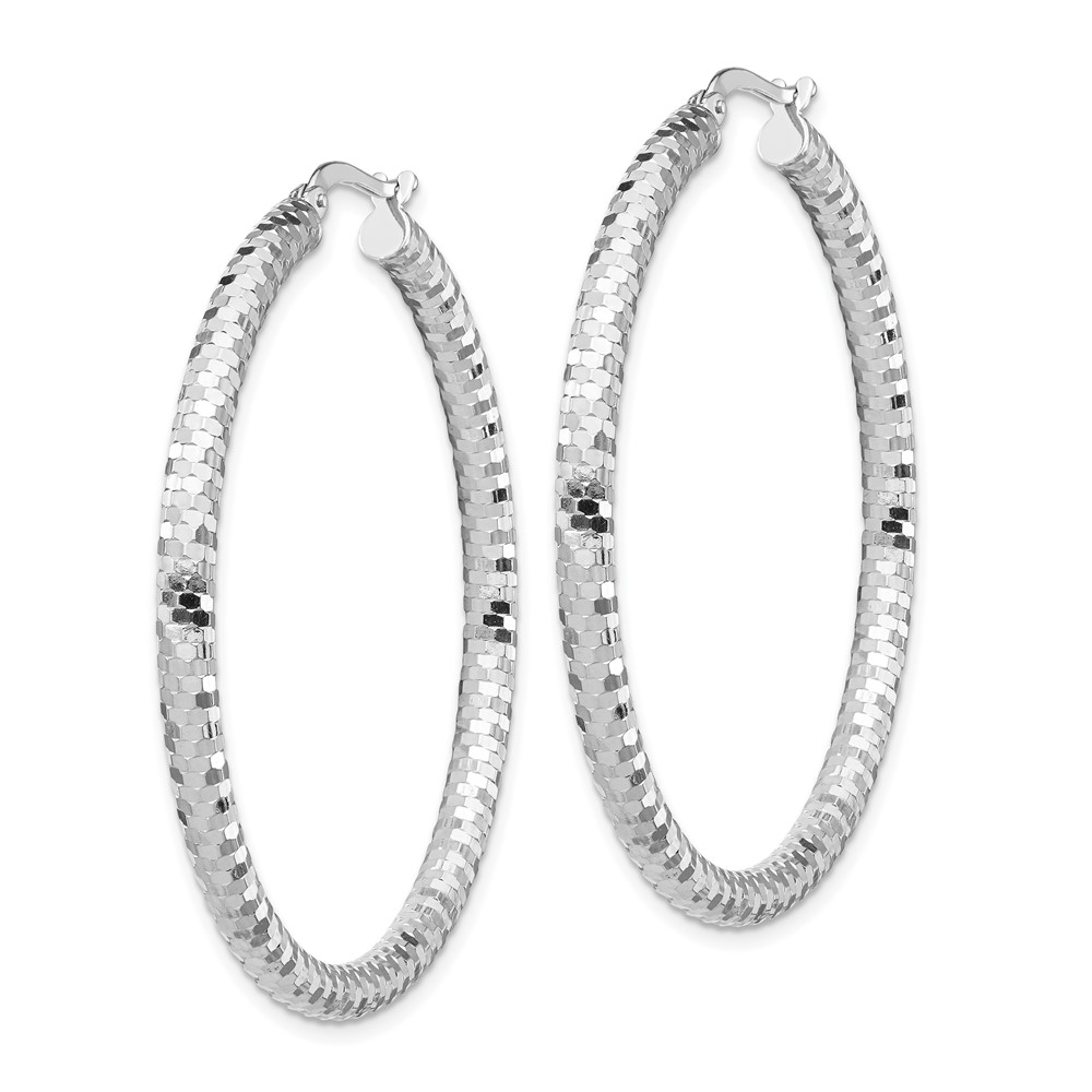 14k White Gold 3x35mm Diamond-cut Hoop Earrings (TF1705W)