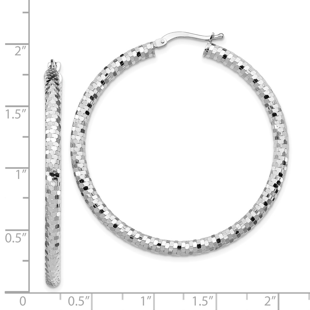 14k White Gold 3x35mm Diamond-cut Hoop Earrings (TF1705W)