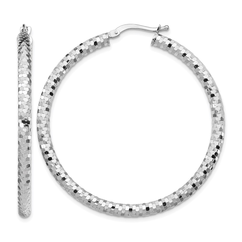 14k White Gold 3x35mm Diamond-cut Hoop Earrings (TF1705W)