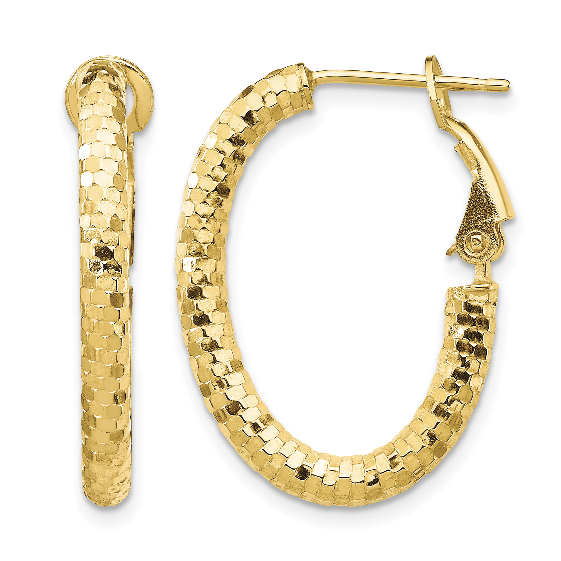 14K 3mm Small Diamond-cut Oval Omega Back Hoop Earrings (TF1706)