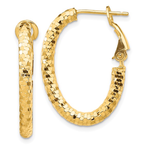 Gold Polished and Textured Omega Back Hoop Earrings