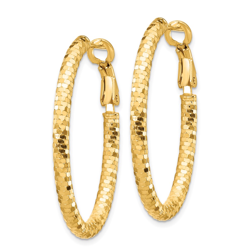14K 3mm Medium Diamond-cut Oval Omega Back Hoop Earrings (TF1707)