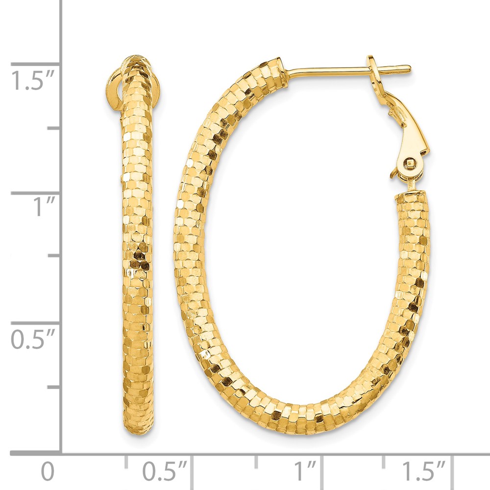 14K 3mm Medium Diamond-cut Oval Omega Back Hoop Earrings (TF1707)