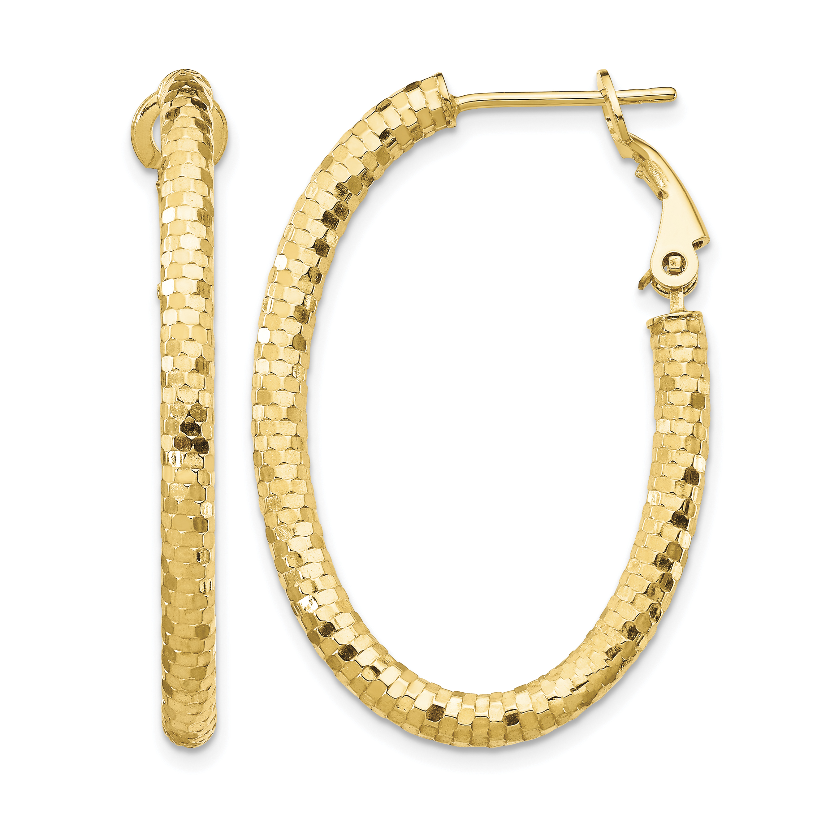 14K 3mm Medium Diamond-cut Oval Omega Back Hoop Earrings (TF1707)