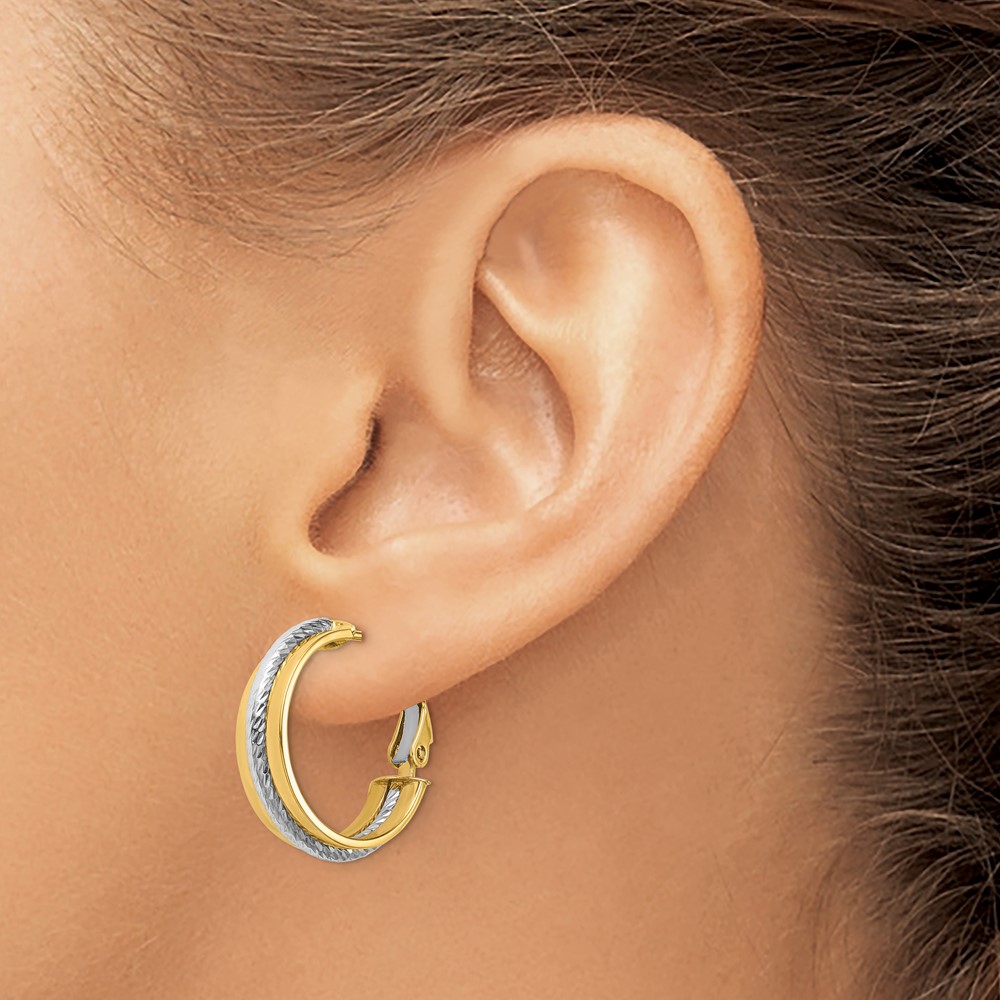 14K Two-tone Polished Diamond-Cut Hoop Earrings (TF1717)