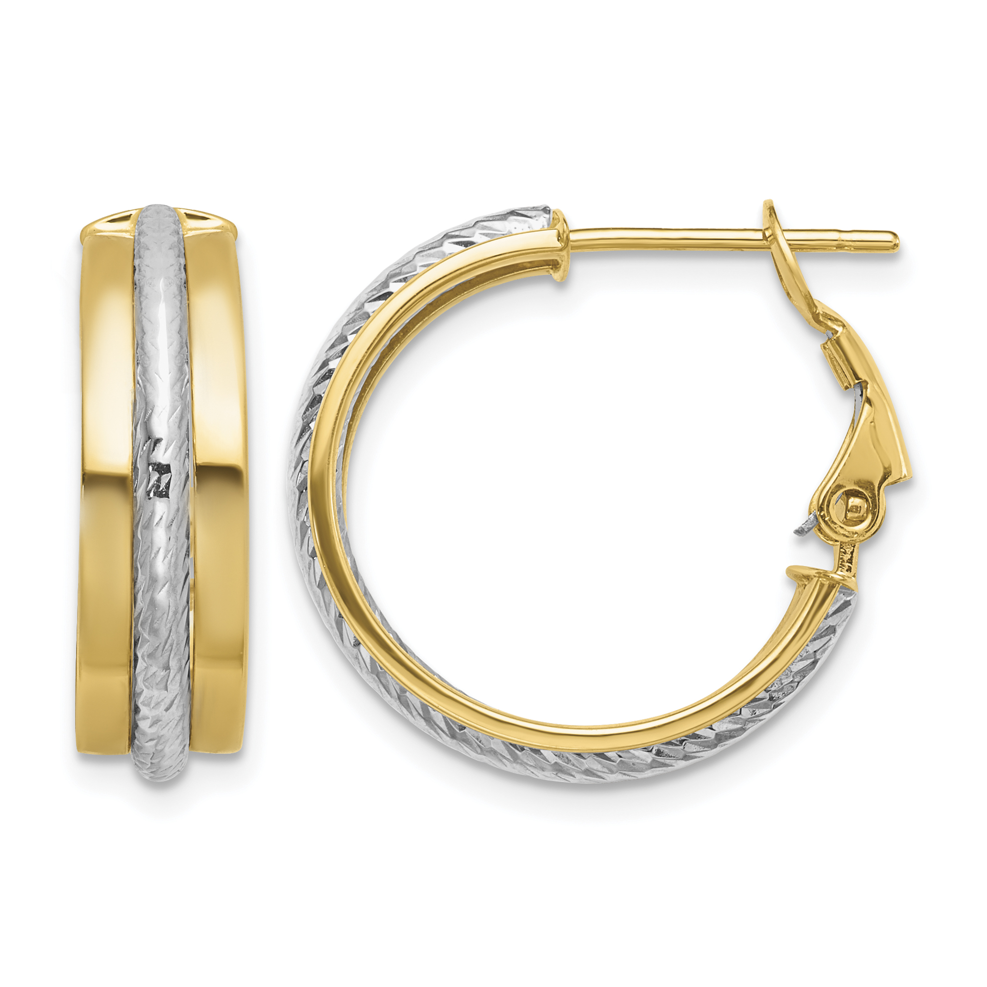 14K Two-tone Polished Diamond-Cut Hoop Earrings (TF1717)