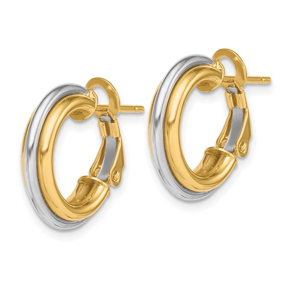 TWo-tone Gold ROund Tube Omega Back Hoop Earrings