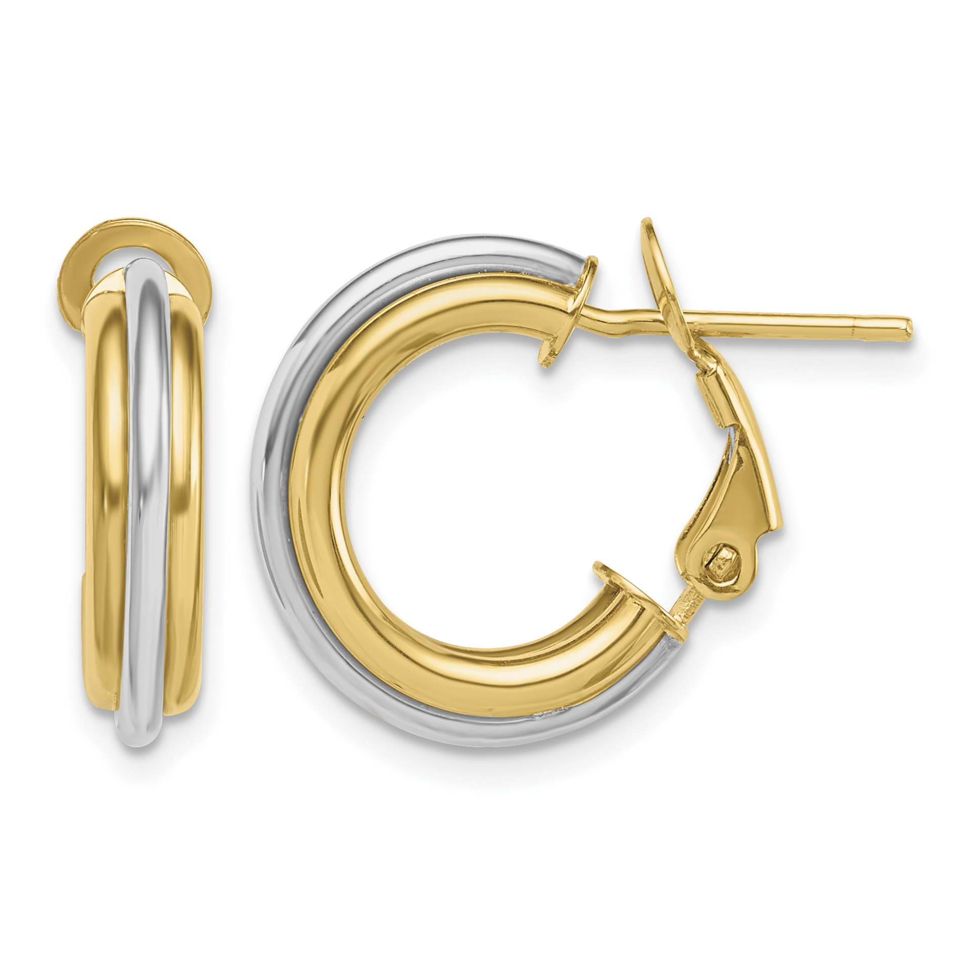 14K Two-tone 17mm Polished Omega Back Hoop Earrings (TF1720)