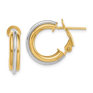 TWo-tone Gold ROund Tube Omega Back Hoop Earrings