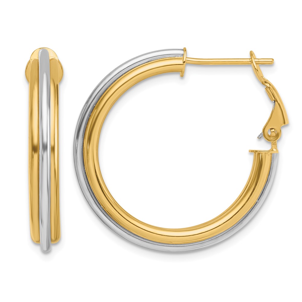 14K Two-tone 28mm Polished Omega Back Hoop Earrings (TF1721)