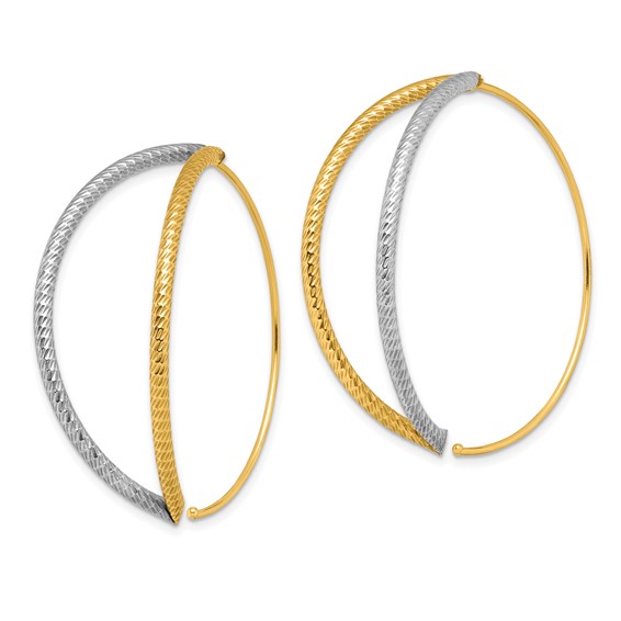 14K and White Rhodium Large Diamond-Cut Oval Dangle Threader Earrings