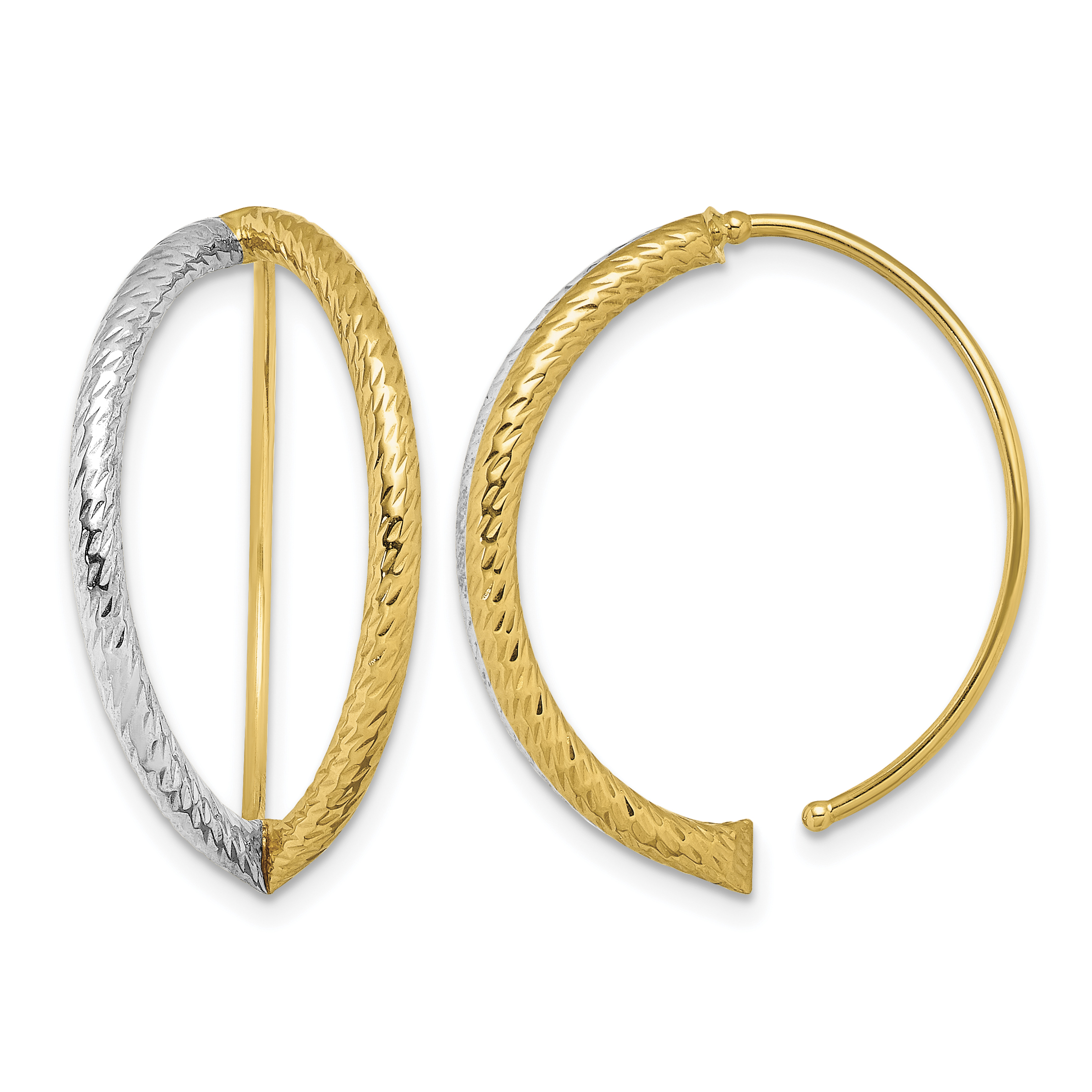 14K w/Rhodium Diamond-Cut Dangle Threader Earrings (TF1732)