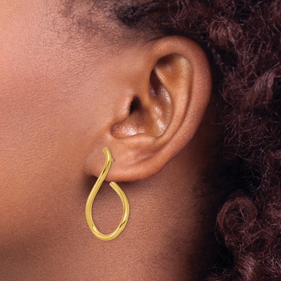 14K 29.5mm Polished Twisted Teardrop Post Dangle Earrings