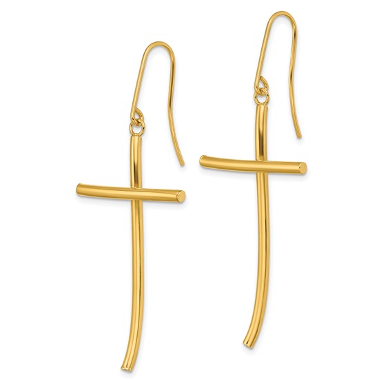 Gold Cross Dangle Shepard Hook Earrings