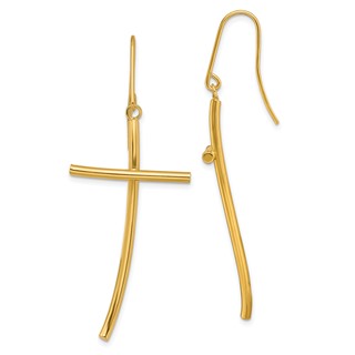 Gold Cross Dangle Shepard Hook Earrings