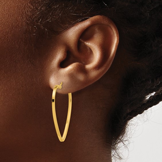 Gold Heart Shaped Square Tube Hoop Earrings