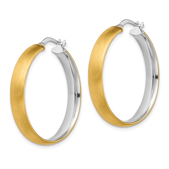 14K with White Rhodium Large 5mm Polished & Satin Hoop Earrings