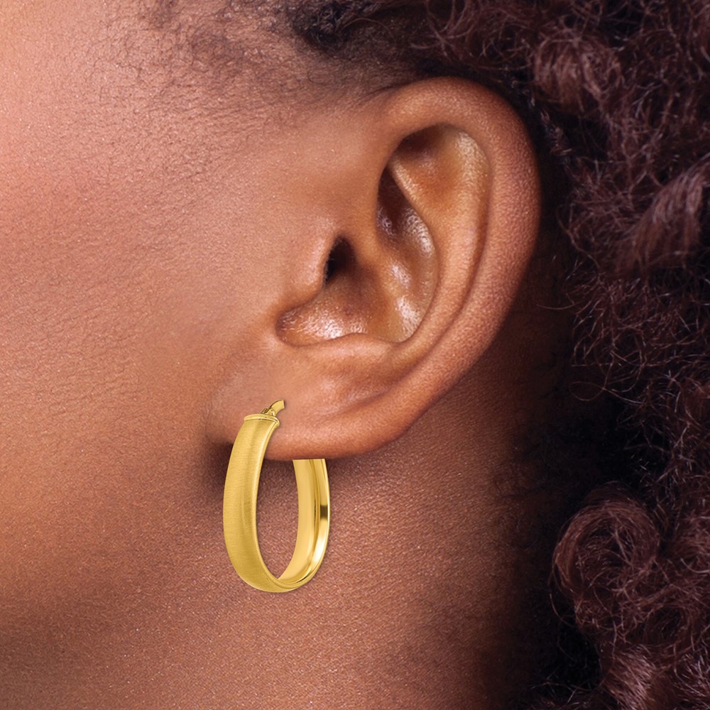 14K 4.85x18.5mm Satin and Polished Teardrop Hoop Earrings (TF1755)