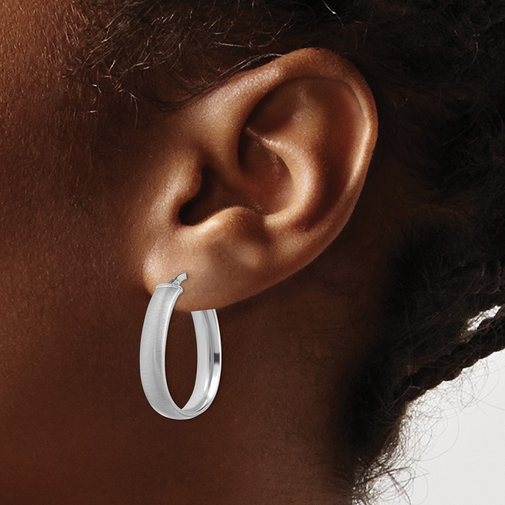 14K White Gold 4.85x18.5mm Satin Teardrop Hoop Earrings (TF1755W)