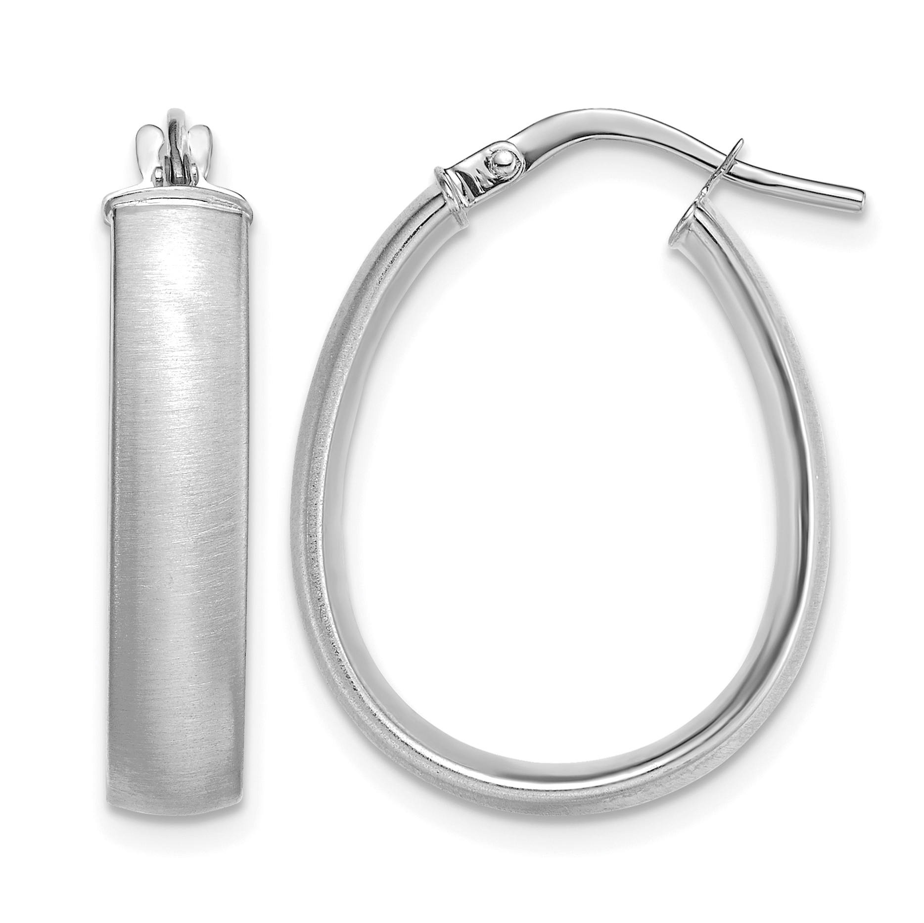 14K White Gold 4.85x18.5mm Satin Teardrop Hoop Earrings (TF1755W)