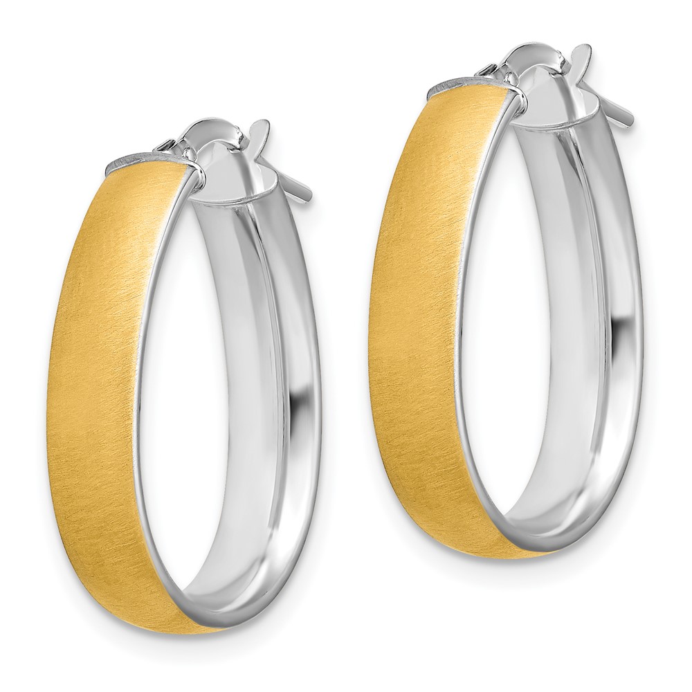 14K and White Rhodium 4.85x18.5mm Satin and Polished Teardrop Hoop Earrings (TF1756)