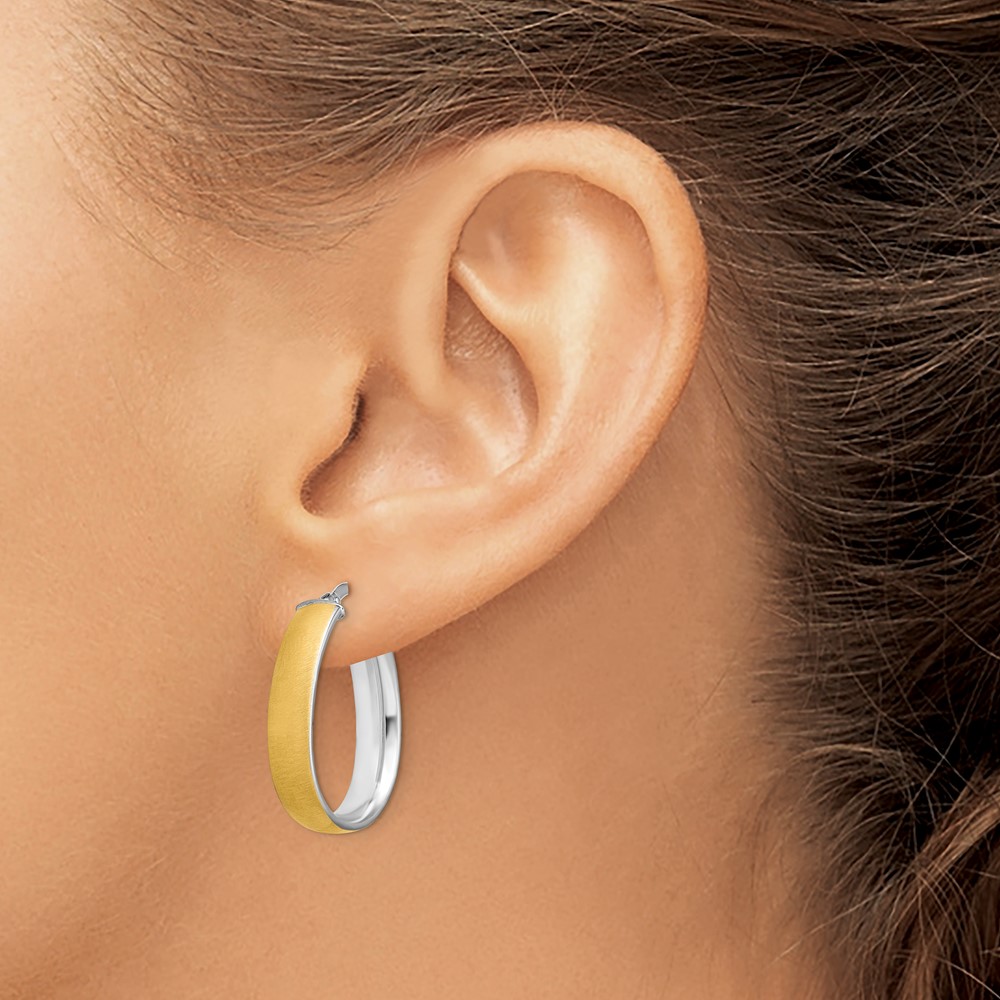 14K and White Rhodium 4.85x18.5mm Satin and Polished Teardrop Hoop Earrings (TF1756)