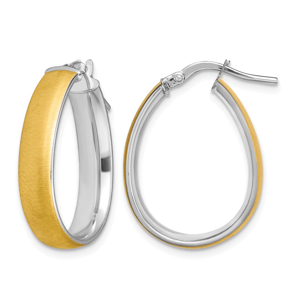 14K and White Rhodium 4.85x18.5mm Satin and Polished Teardrop Hoop Earrings (TF1756)