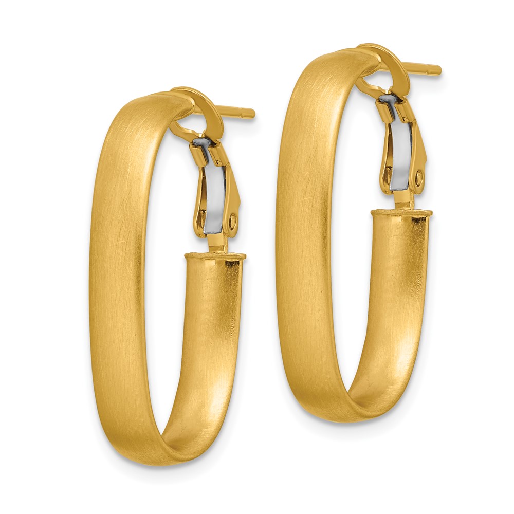 14K Satin Oval Omega Back Hoop Earrings (TF1760)