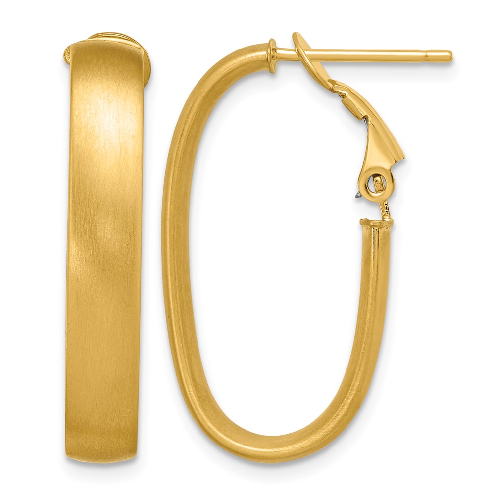 14K Satin Oval Omega Back Hoop Earrings (TF1760)